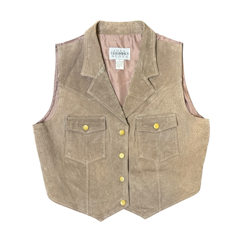 Vintage Idea Brown Nuova Genuine Suede Leather Button Vest Size Large